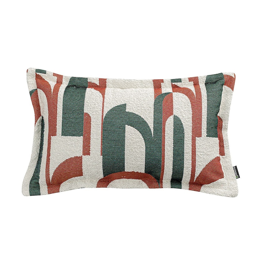 Poszewka Mona prostokątna 47x28 zielono-czerwony wzory na kremowym tle