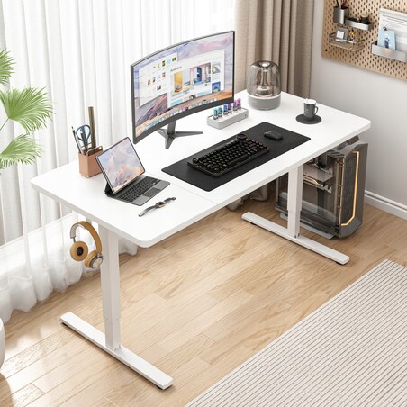 Biurko Elektryczne Podnoszone Białe 160x80 Regulowane Wysokości 72-118 cm