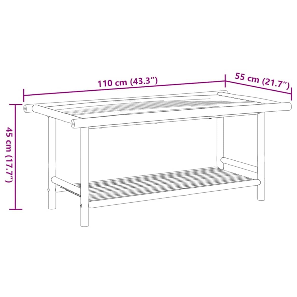 vidaXL Stolik kawowy, 110x55x45 cm, bambusowy