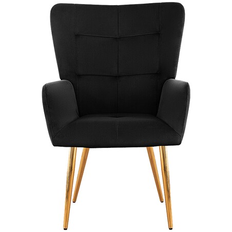 Fotel uszak do salonu wypoczynkowy welurowy tapicerowany czarny złote nogi