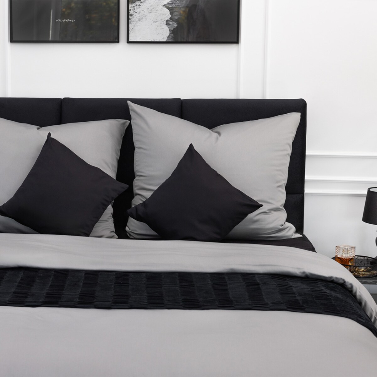 Komplet pościeli 160x200 satyna bawełniana szara PAN MATERAC