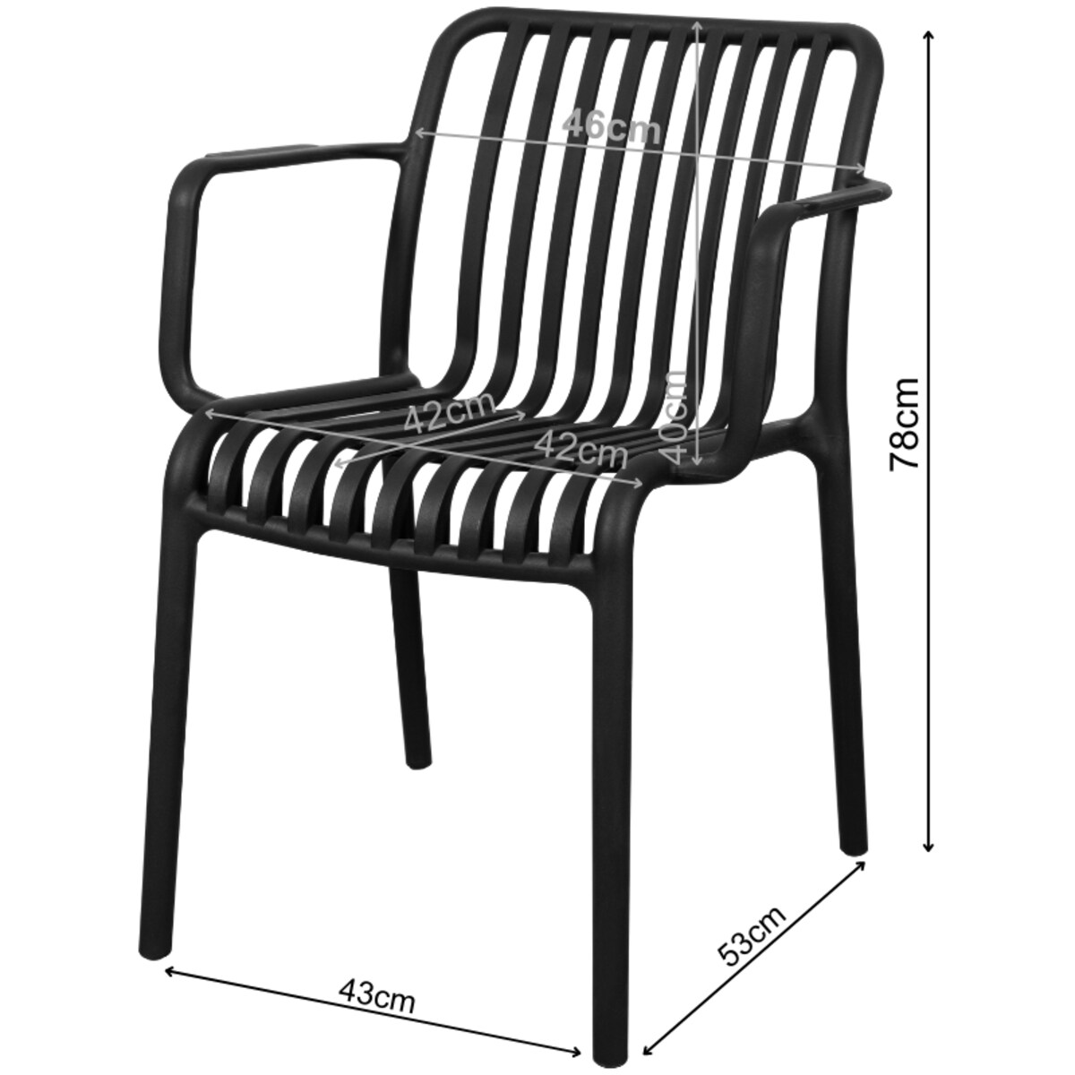 Krzesło plastikowe do salonu na balkon taras czarne nowoczesne z oparciem