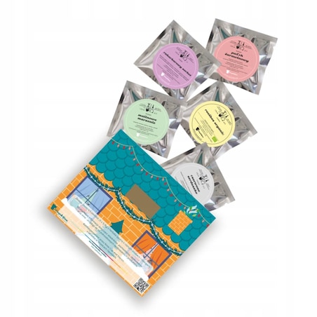 ŚWIĄTECZNY ZESTAW PREZENTOWY "HERBACIANY DOMEK" 5 SMAKÓW HERBAT SYPANYCH - PREZENT UPOMINEK NA MIKOŁAJA ŚWIĘTA GWIAZDKĘ BOŻE NARODZENIE POD CHOINKĘ DLA KOBIETY FACETA