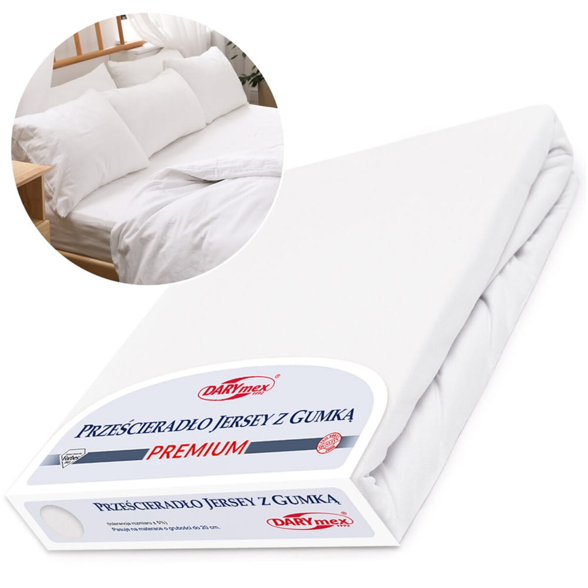 Prześcieradło z bawełny jersey z gumką 160x200 kolor biały PREMIUM