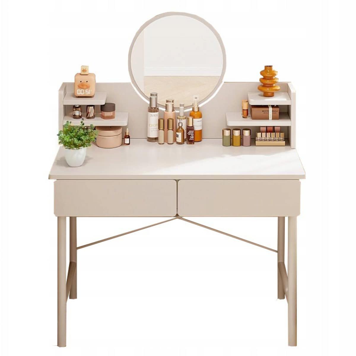 Toaletka kosmetyczna biała sypialniana z lustrem szufladami nowoczesny