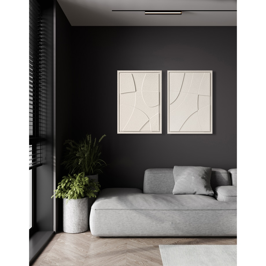 Zestaw 2 Obrazy 3D 50x70cm Abstract – Dekoracje ścienne z Tynku Naturalnego, Natural Cream, Minimalistyczne Reliefy