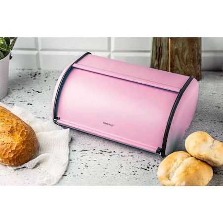 Chlebak stalowy mały 36cm różowy matowy pojemnik na chleb pieczywo bułki KINGHOFF