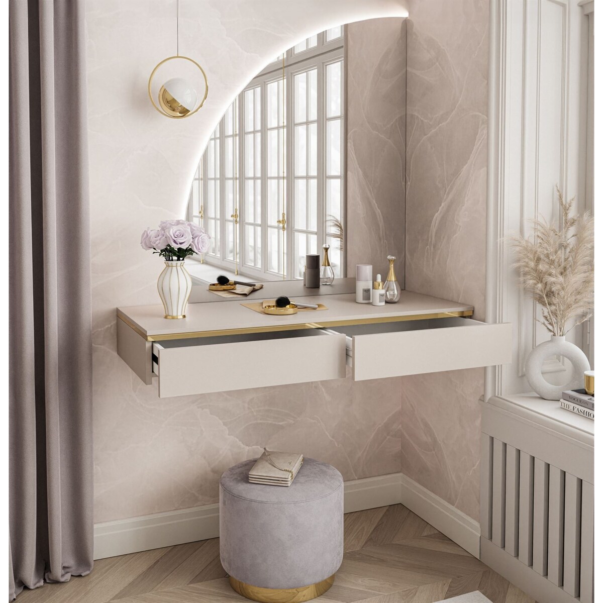 Toaletka AURORA-Q wisząca kaszmir z lustrem lewym