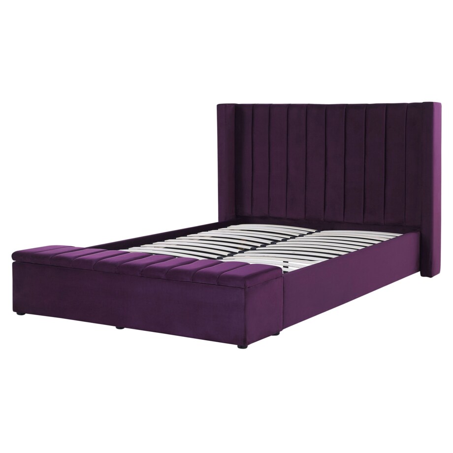Łóżko welurowe z ławką 160 x 200 cm fioletowe NOYERS