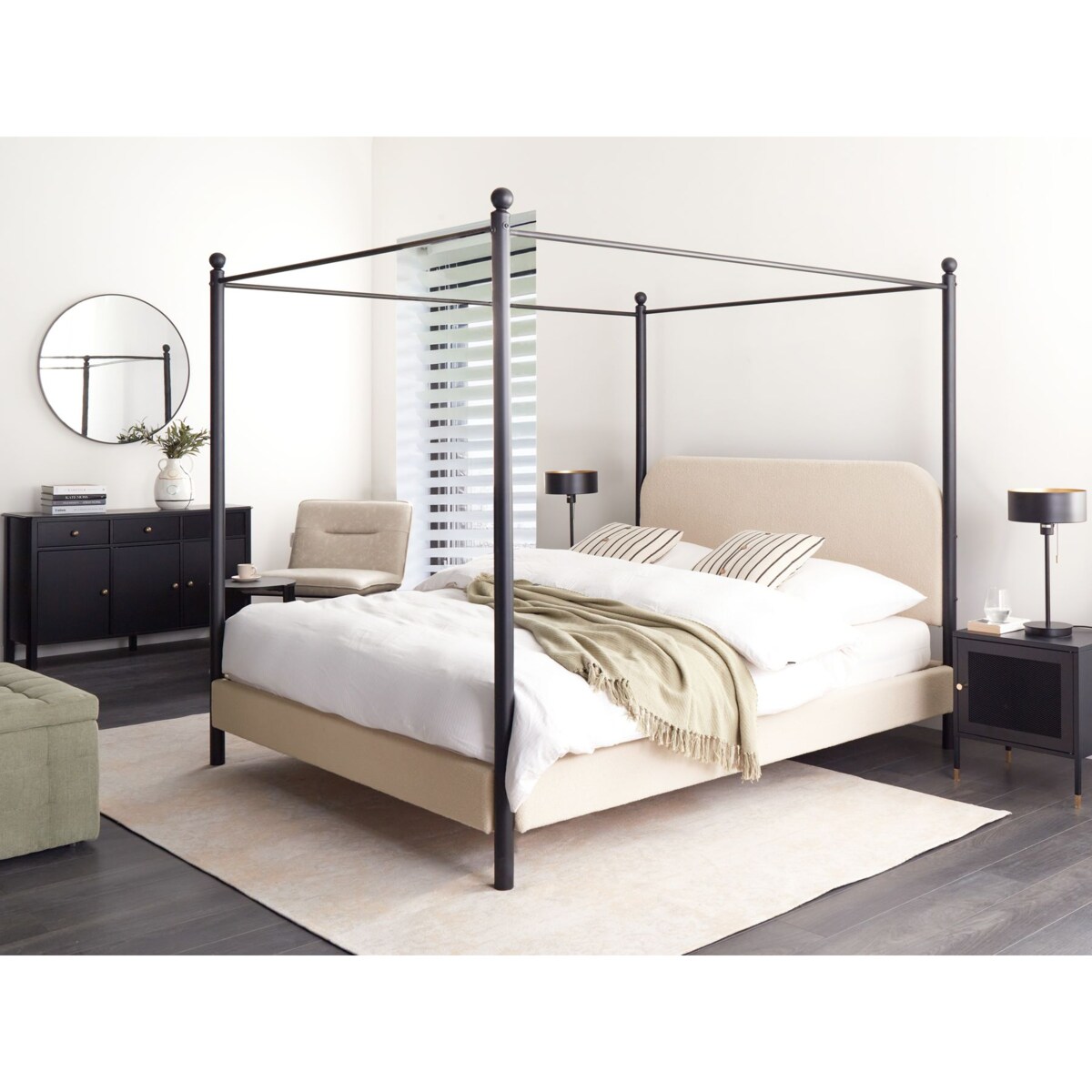 Łóżko z baldachimem Boucle DANNEMOIS 160 x 200 cm Beżowy