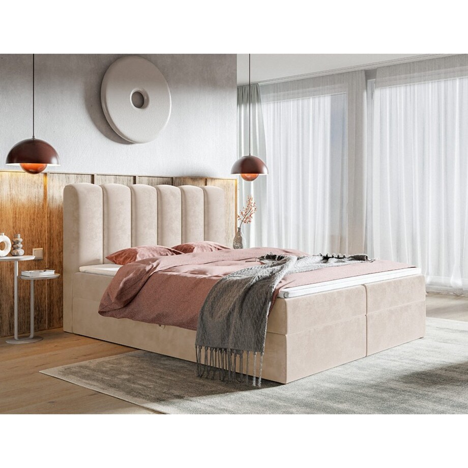 Łóżko kontynentalne FOX 10 180x200 z pojemnikiem i materacem- beżowe