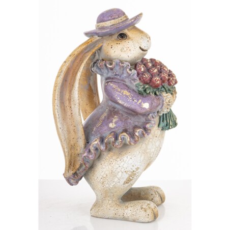 Dekoracja - króliczka z bukietem 22x13x12 cm DŁUGOUCHA