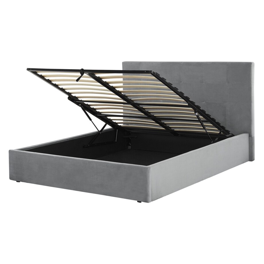 Łóżko z pojemnikiem welurowe 140 x 200 cm szare LORIENT