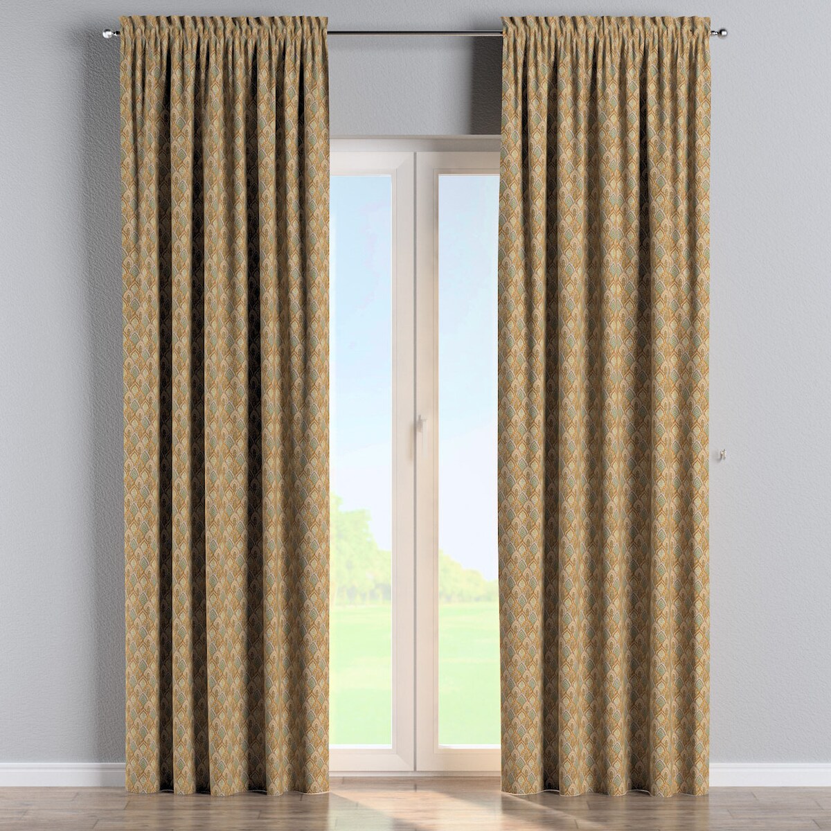 Zasłona na kanale z grzywką 1 szt. 130x260 beżowo-zielony motyw roślinny