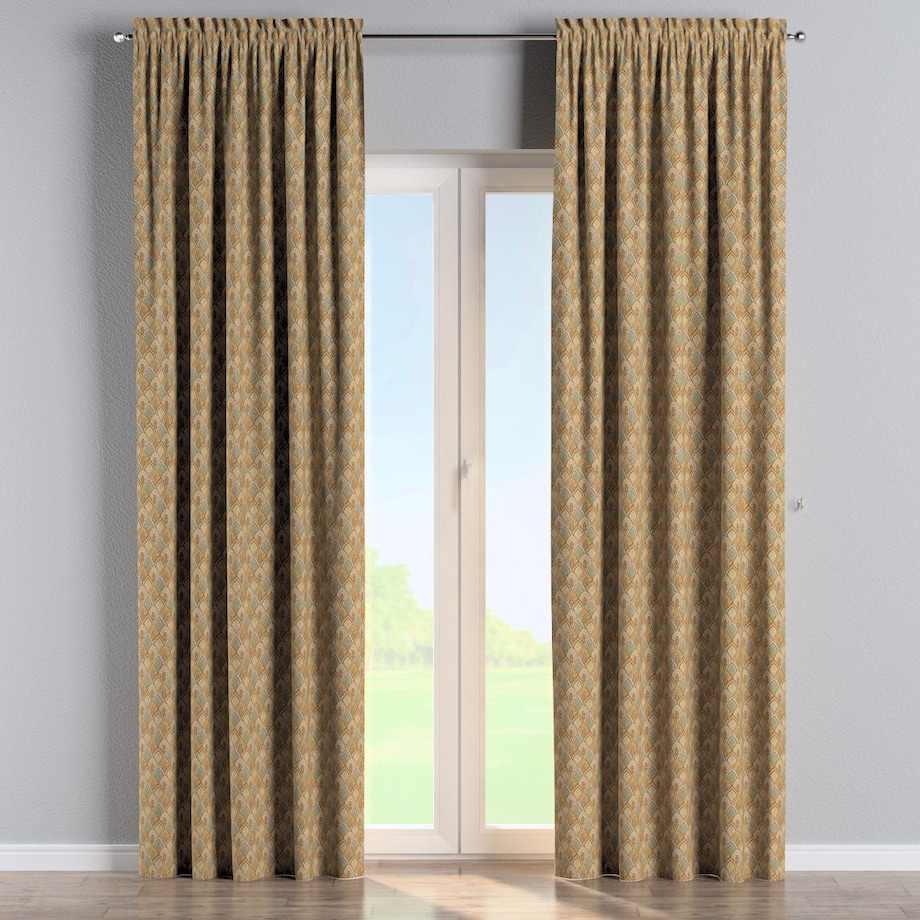 Zasłona na kanale z grzywką 1 szt. 130x260 beżowo-zielony motyw roślinny