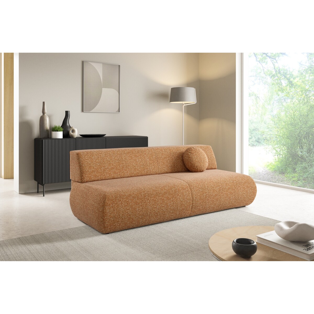 Kanapa PENTI bez boczków z funkcją spania obita tkaniną PUENTE pomarańczowa