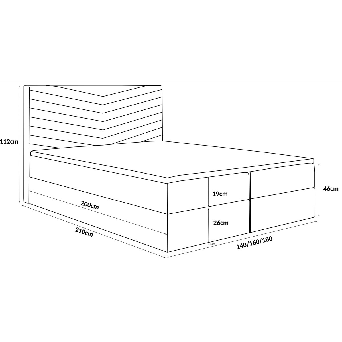 Łóżko kontynentalne G4 do sypialni 140x200 z pojemnikiem i materacem- szare