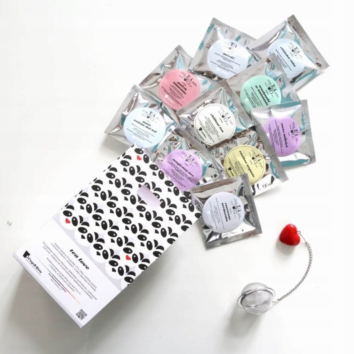 Zestaw prezentowy upominkowy "LOVE BOX" - herbaty, kawy, zaparzacz - prezent upominek na walentynki dla chłopaka dziewczyny niej niego żony męża kobiety faceta mężczyzny narzeczonej