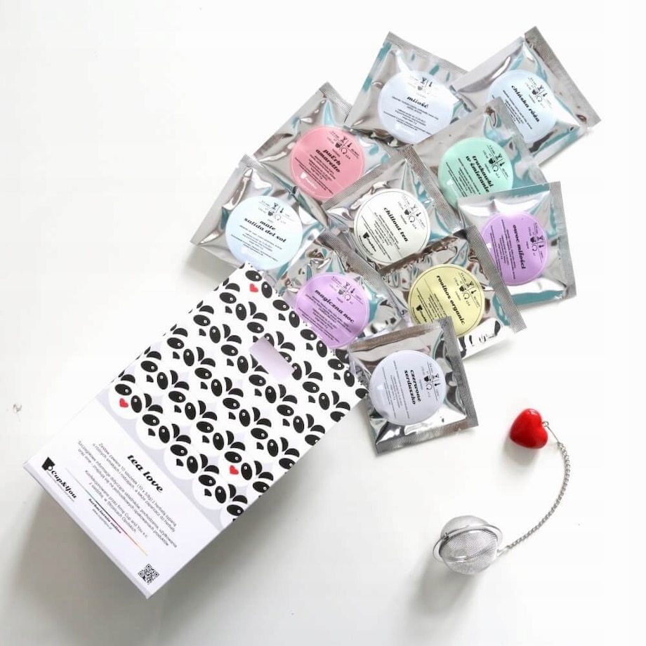 Zestaw prezentowy upominkowy "LOVE BOX" - herbaty, kawy, zaparzacz - prezent upominek na walentynki dla chłopaka dziewczyny niej niego żony męża kobiety faceta mężczyzny narzeczonej