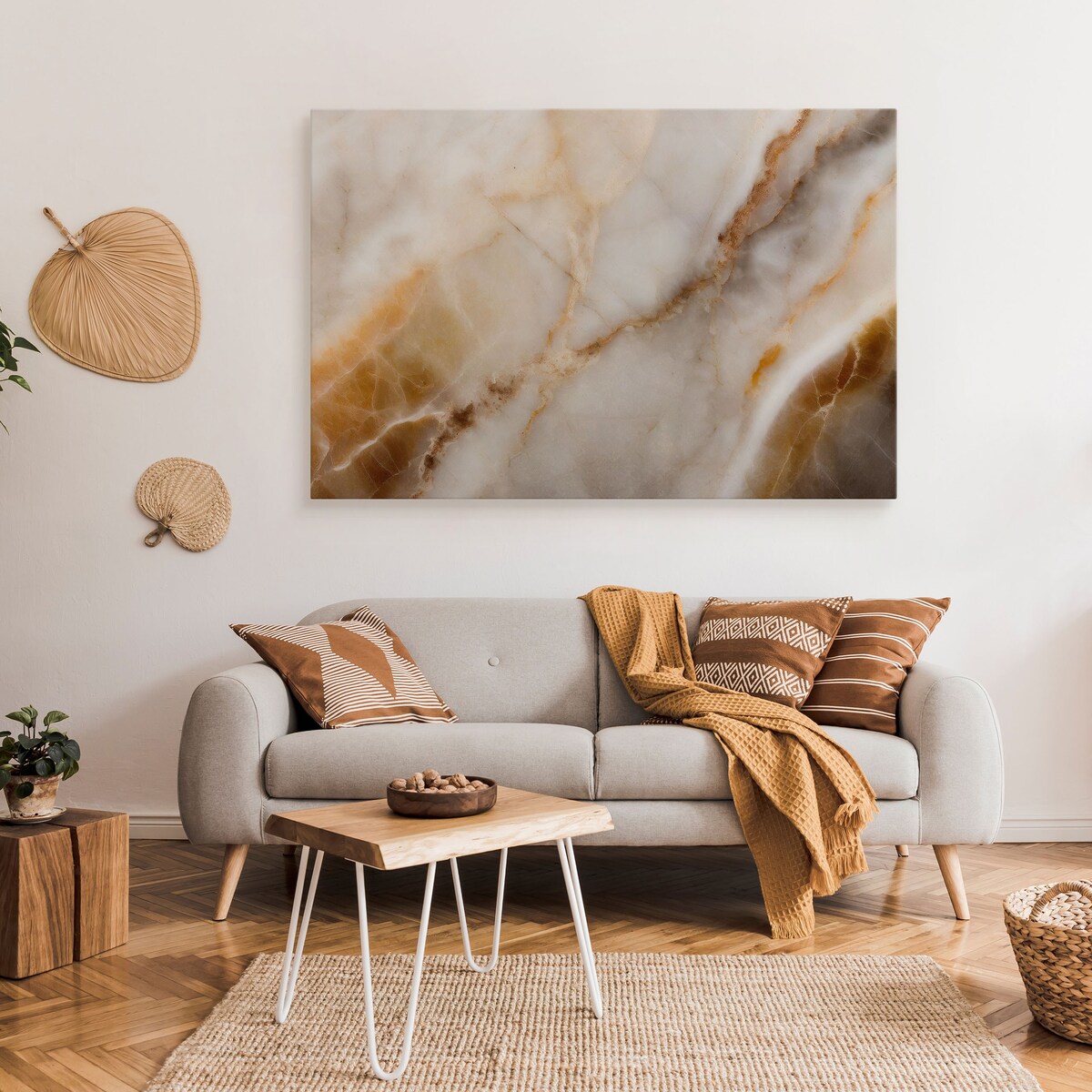 OBRAZ DO SYPIALNI BEŻOWY MARMUR STYL GLAMOUR ABSTRAKCJA 120x80cm