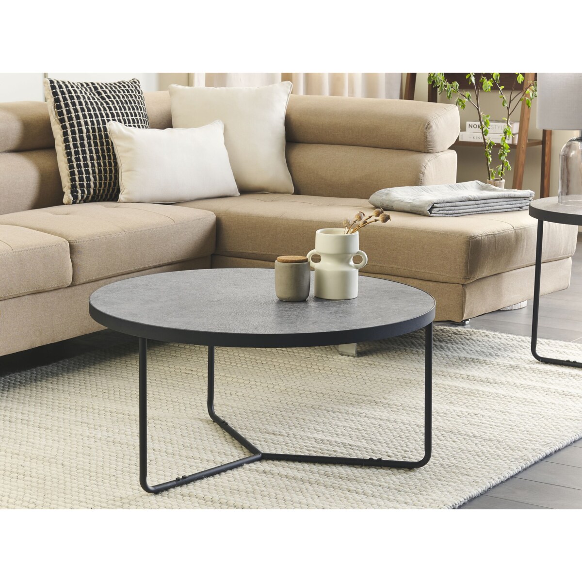 Stolik kawowy duży efekt betonu z czarnym MELODY