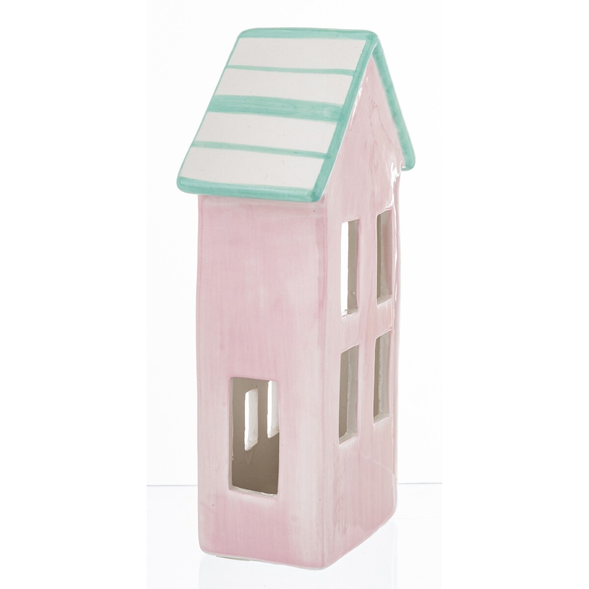 Ceramiczny domek 17x9x5 cm GILLI różowy z niebieskim dachem