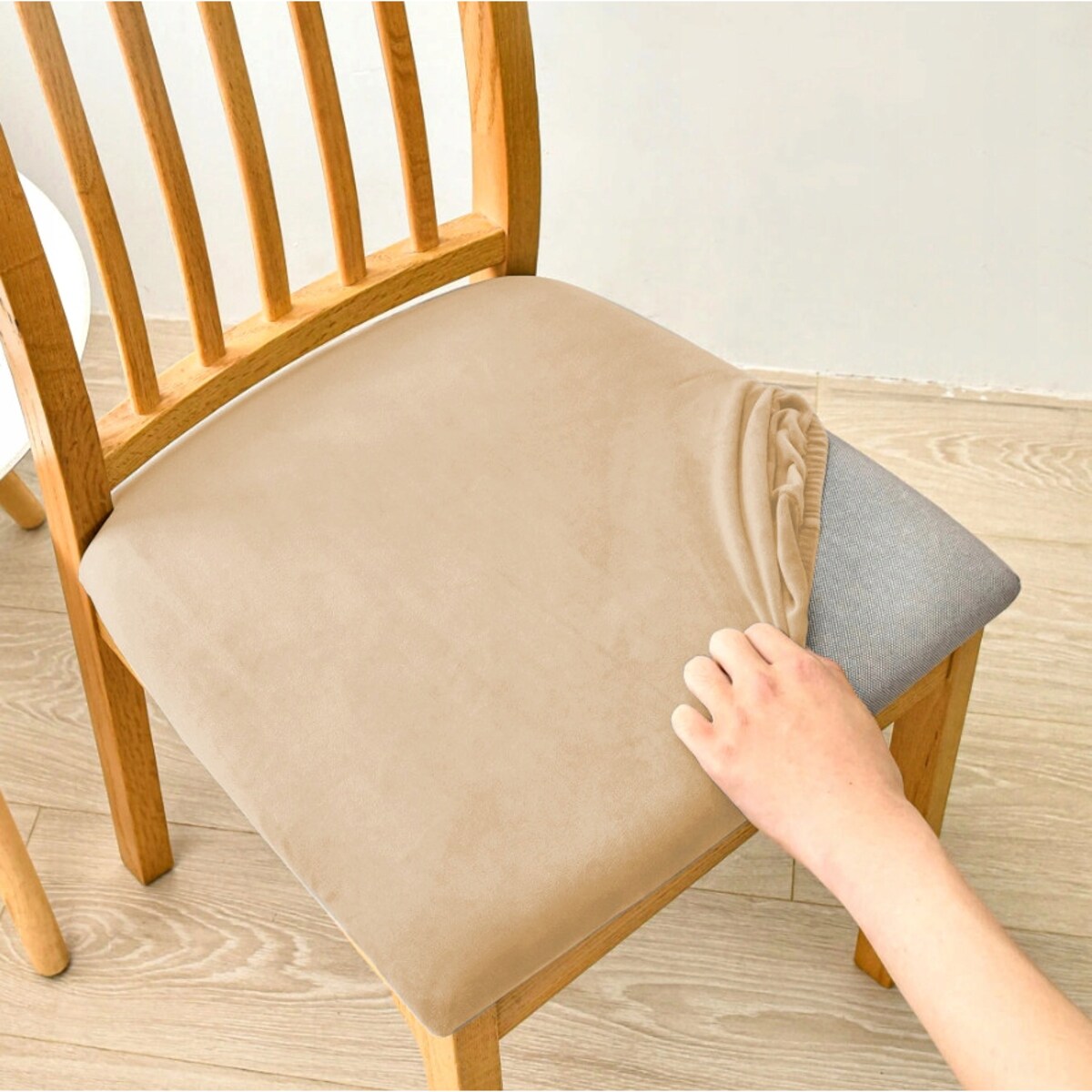 POKROWIEC NA SIEDZISKO 40x40cm BEŻOWY WELUR ELASTYCZNY [26L1]