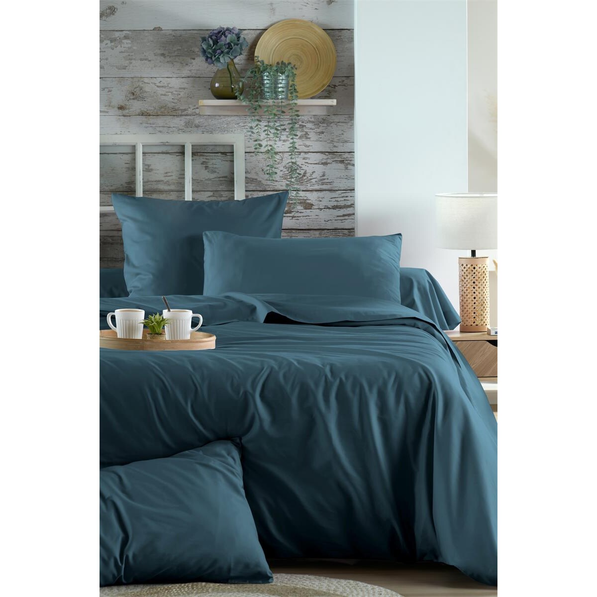 Bawełniane prześcieradło na gumce, granatowe, ELYSEE