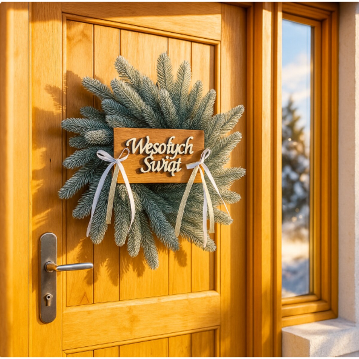 Wianek świąteczny ⌀ 35 cm wieniec BOŻE NARODZENIE srebrny