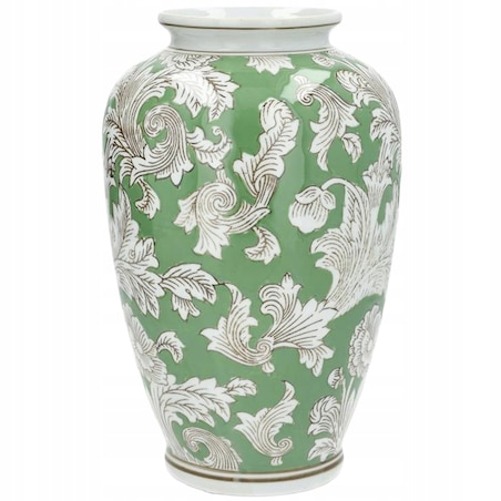 WAZON NA KWIATY TULIPANY BUKIET CERAMICZNY ZIELONY BIAŁY DUŻY DO DOMU 30cm