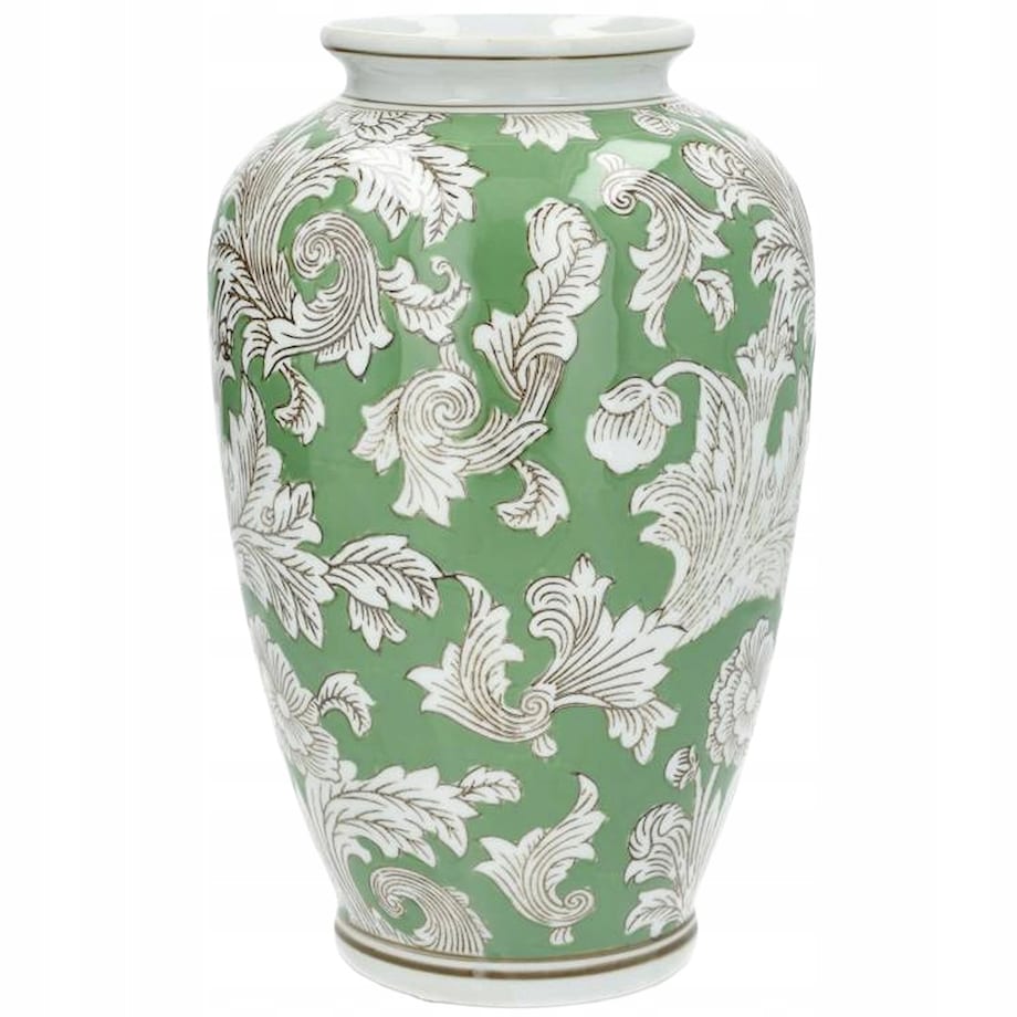 WAZON NA KWIATY TULIPANY BUKIET CERAMICZNY ZIELONY BIAŁY DUŻY DO DOMU 30cm