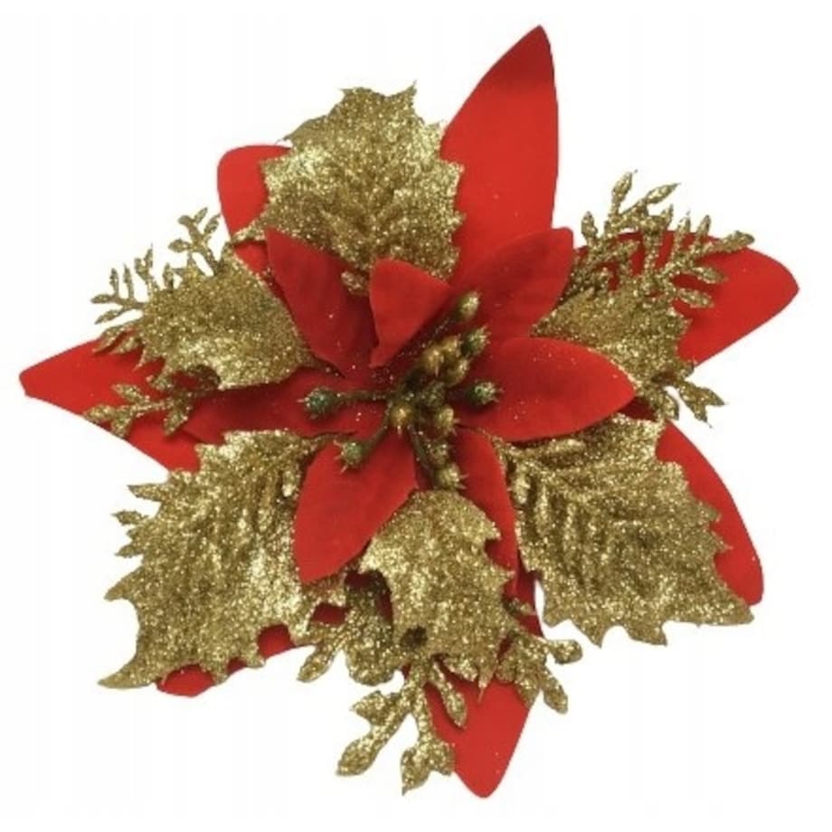 KWIAT GWIAZDA BETLEJEMSKA czerwona na stroik bukiet święta brokatowa 6szt