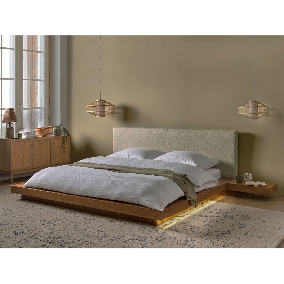 Łóżko LED Boucle ZEN 180 x 200 cm LED Jesion naturalny