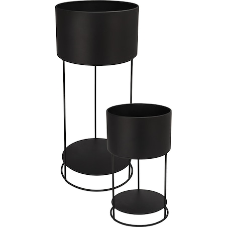 Kwietnik metalowy loftowy z 2 osłonkami 56,5/34,5x25,5/20x25,5/20 cm NARDO-3 czarny