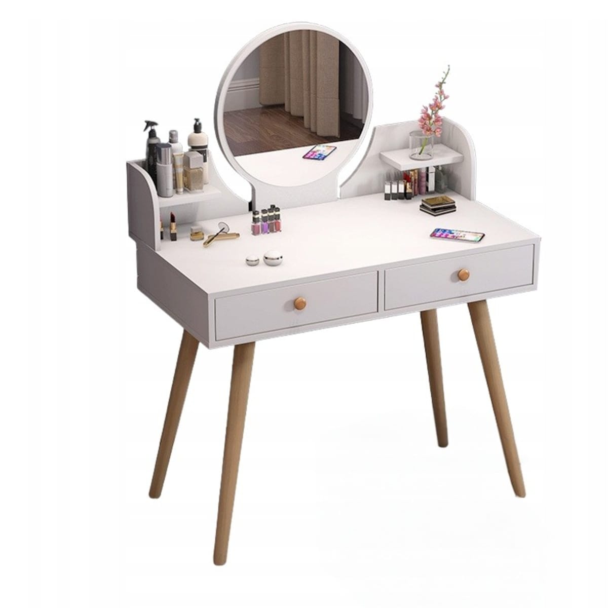 Toaletka kosmetyczna z lustrem makijaż biała z szufladami loft wizażu duża