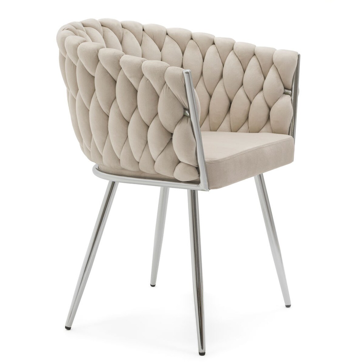 KRZESŁO WELUROWE DO KUCHNI KASZMIROWE SREBRNE NOGI ROSA CHROME PLECIONE