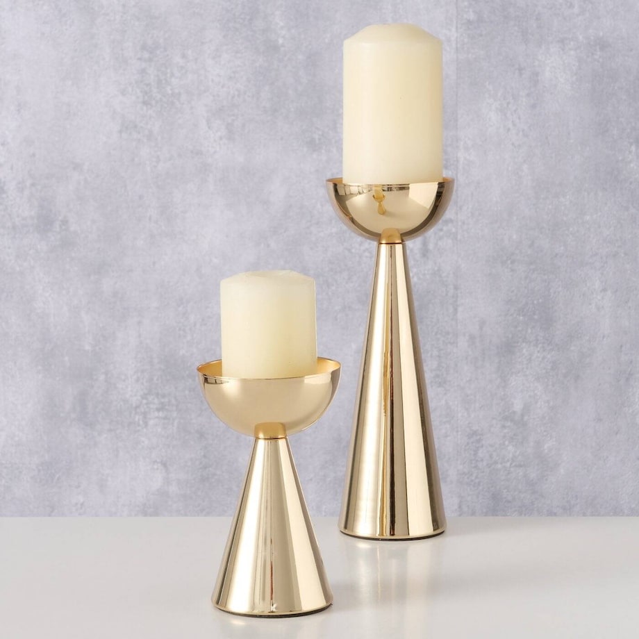 Złote świeczniki metalowe LUENA, 2 sztuki
