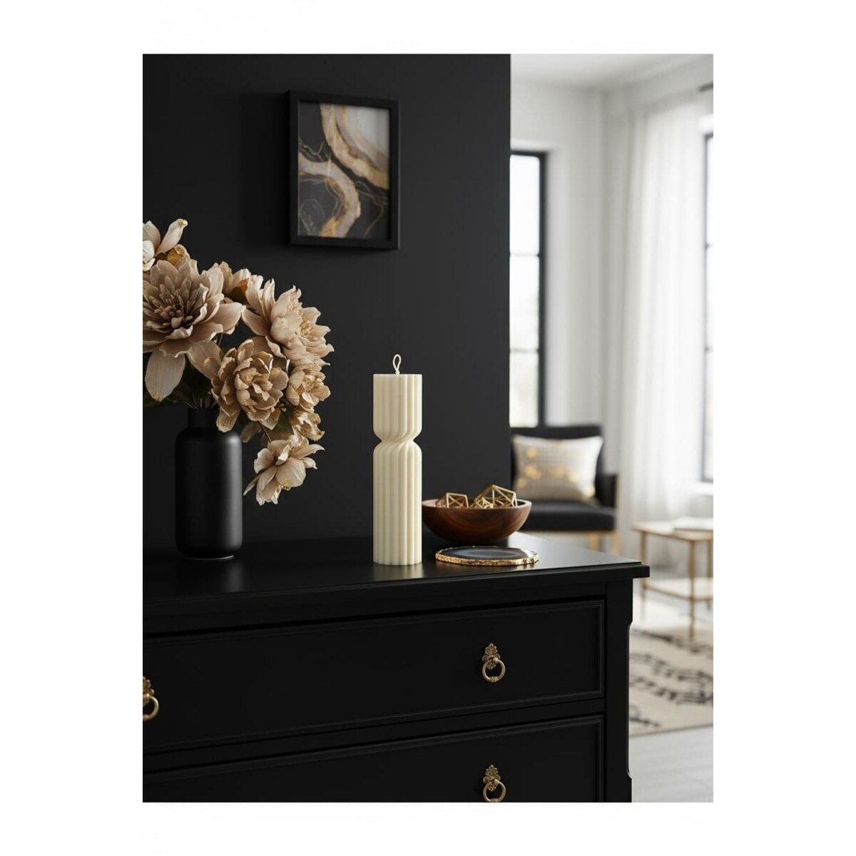 Świeca dekoracyjna Candy L - handmade w kolorze ecru, idealna do salonu