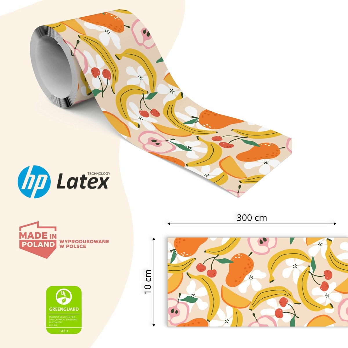 Samoprzylepny Pasek Ozdobny Do Kuchni OWOCE Banany Wiśnie Kwiaty Styl Retro