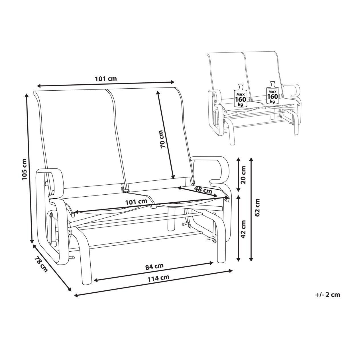 Ławka ogrodowa 114 cm bujana brązowa BORGIO