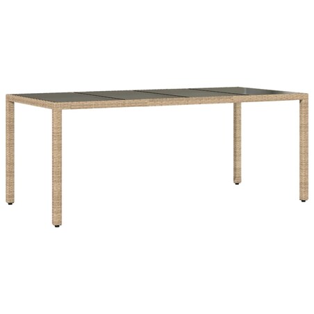 vidaXL Stół ogrodowy ze szklanym blatem, beż, 190x90x75 cm, polirattan