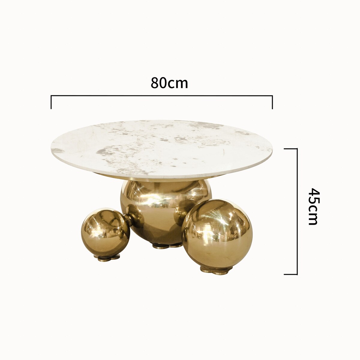 Złoty stolik kawowy Premium Milenio z kamiennym blatem marmurkowym Trio 80x45