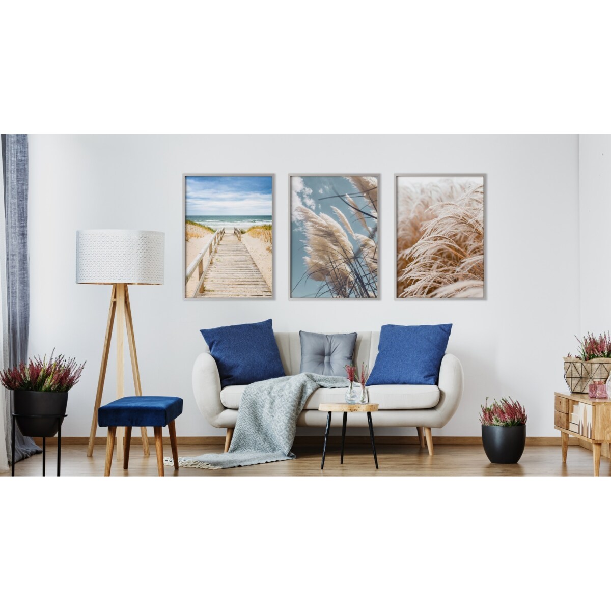 ZESTAW 3x Plakat W Ramie TRAWA Plaża Morze Wydmy Pomost 30x40cm