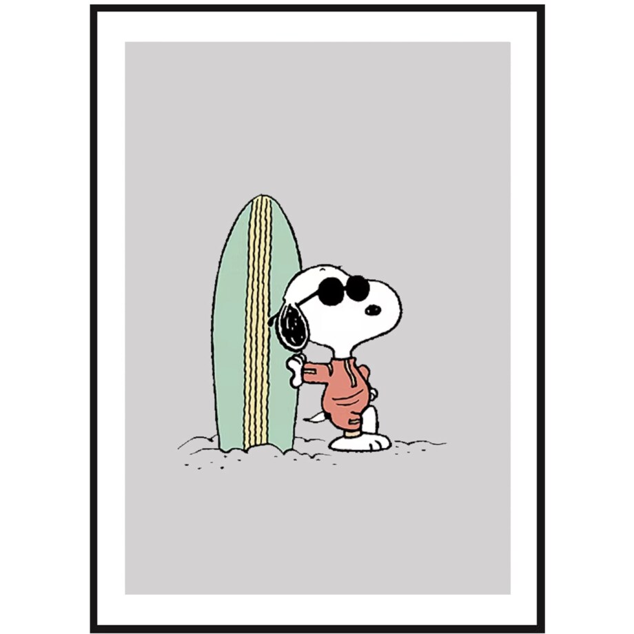 Poster Story, Plakat, Obraz - Snoopy z Deską Surfingową, wymiary 70 x 100 cm