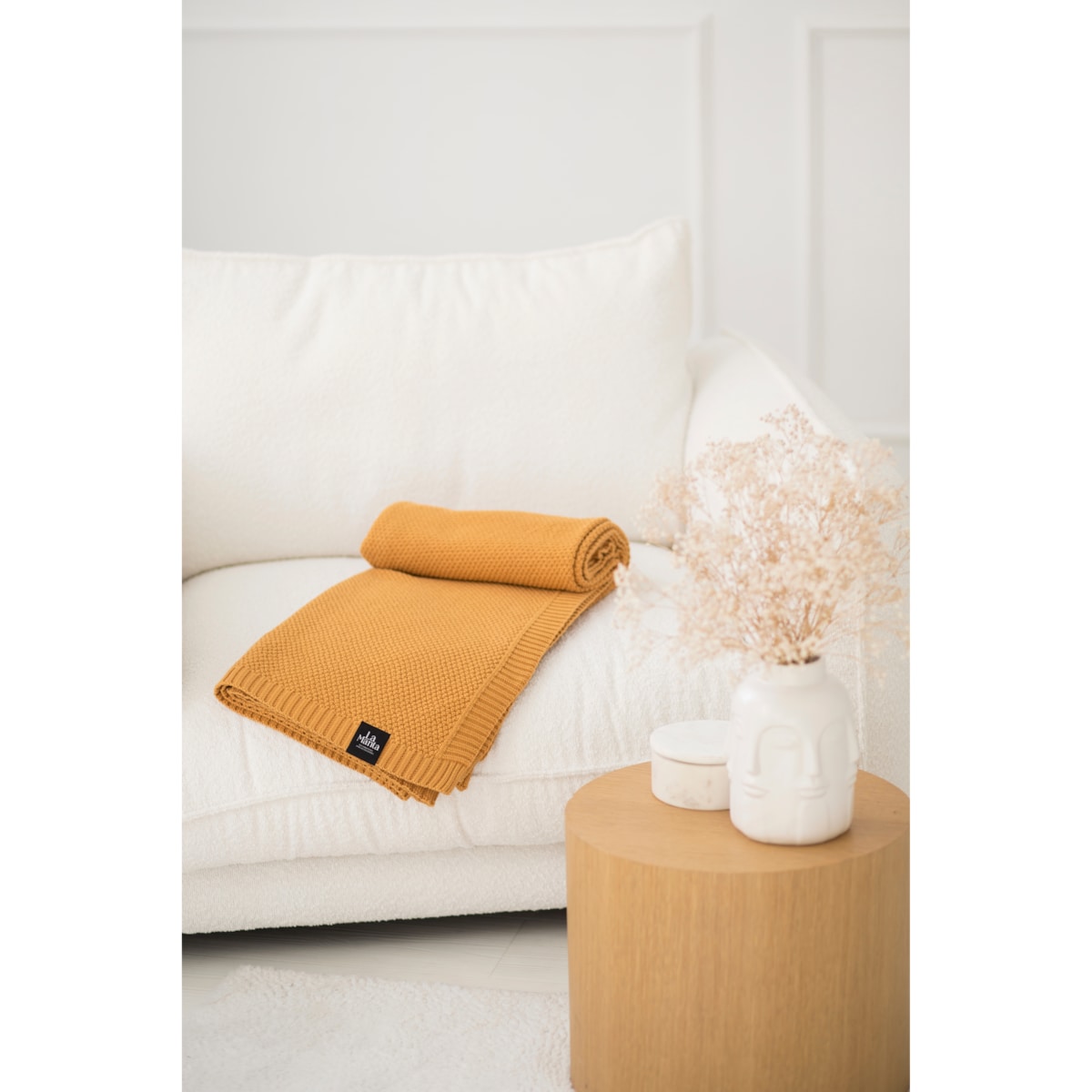 Pled pleciony musztardowy, 130 x 160 cm, La Manta