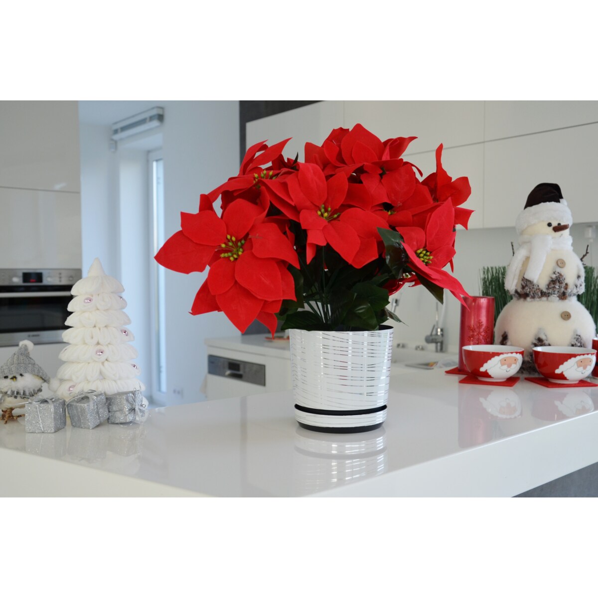 12 cm wzór BIAŁA ZE SREBRNĄ NITKĄ Doniczka z podstawką glamour lustrzane srebrne paski połysk