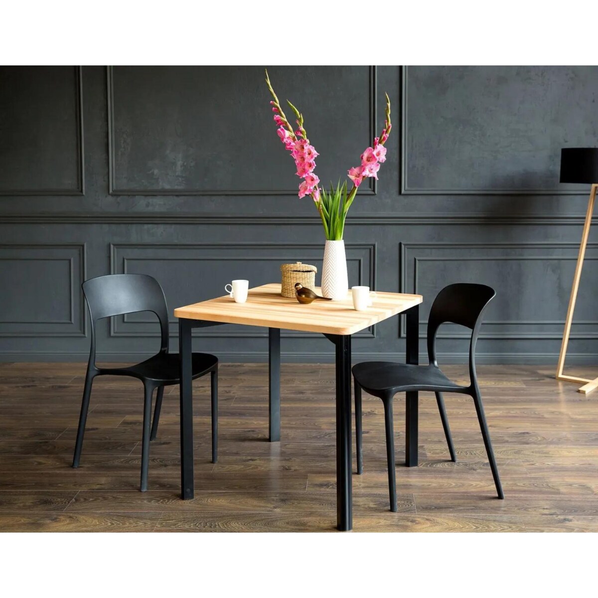 Stół drewniany TRIVENTI 80x80 jesion/czarny