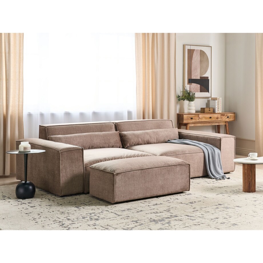 Sofa modułowa 2-osobowa z otomaną brązowa HELLNAR