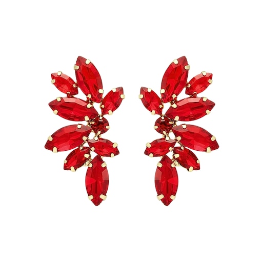 Czerwone złote kolczyki krótkie sztyfty elegancka biżuteria wesele IMPREZĘ