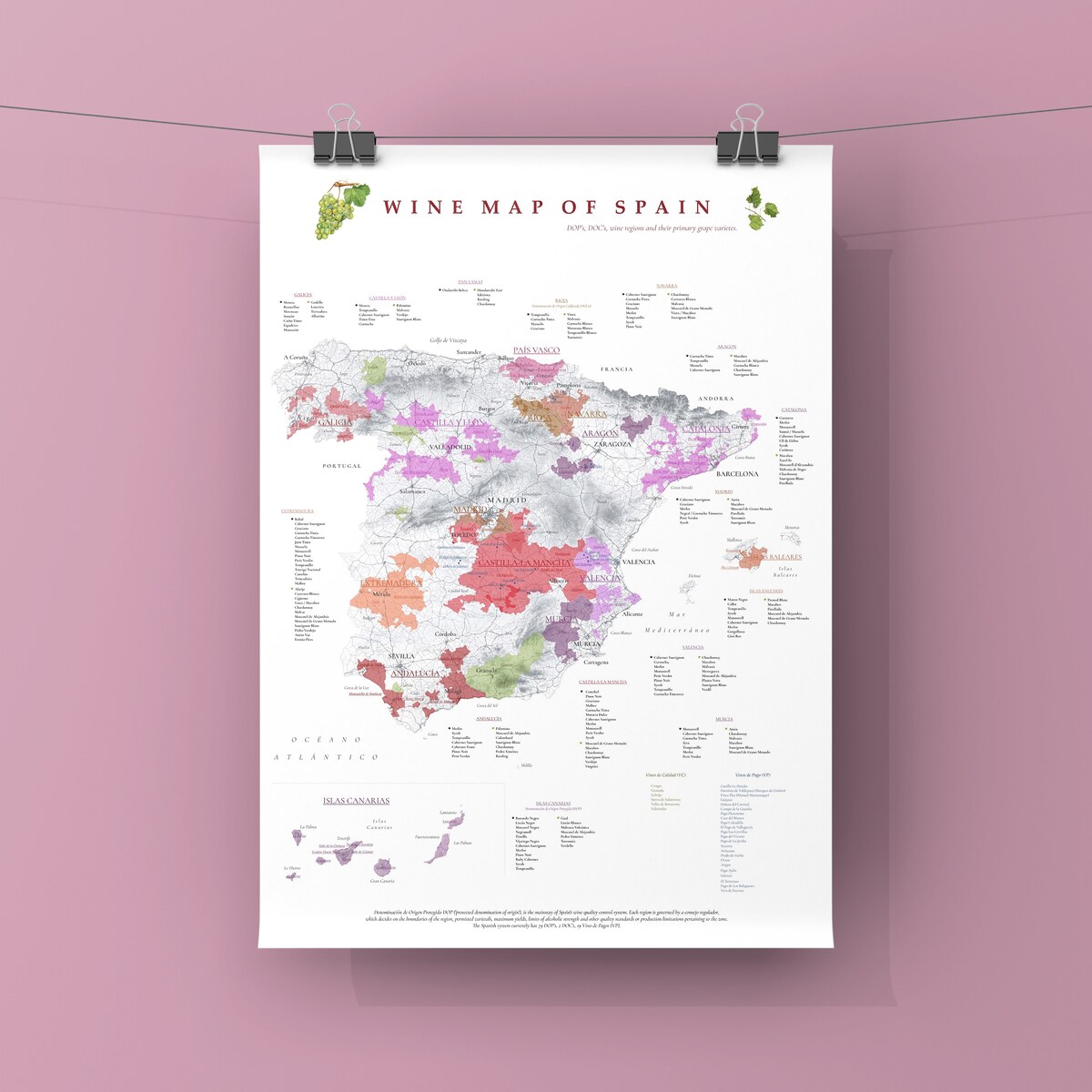 plakat HISZPANIA regiony winiarskie 50x70cm